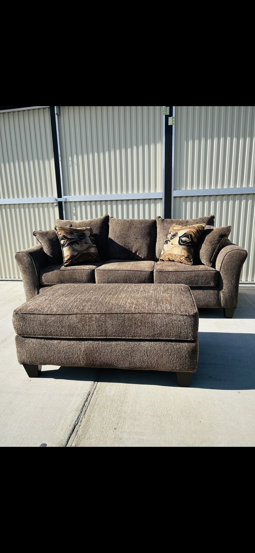 New Textured Brown Sofa with Large Cocktail Ottoman