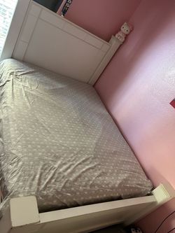 White Wood Bed Frame with Headboard