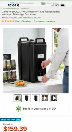 Cambro 4.75 Gallon Black Insulated Beverage Dispenser