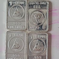 Set Of 4x All Seeing Eyes .999 Fine Silver Illuminati Bars 
