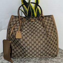 Authentic Gucci GG Canvas Tote With Pouch