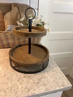 Wood and metal tiered tray $15