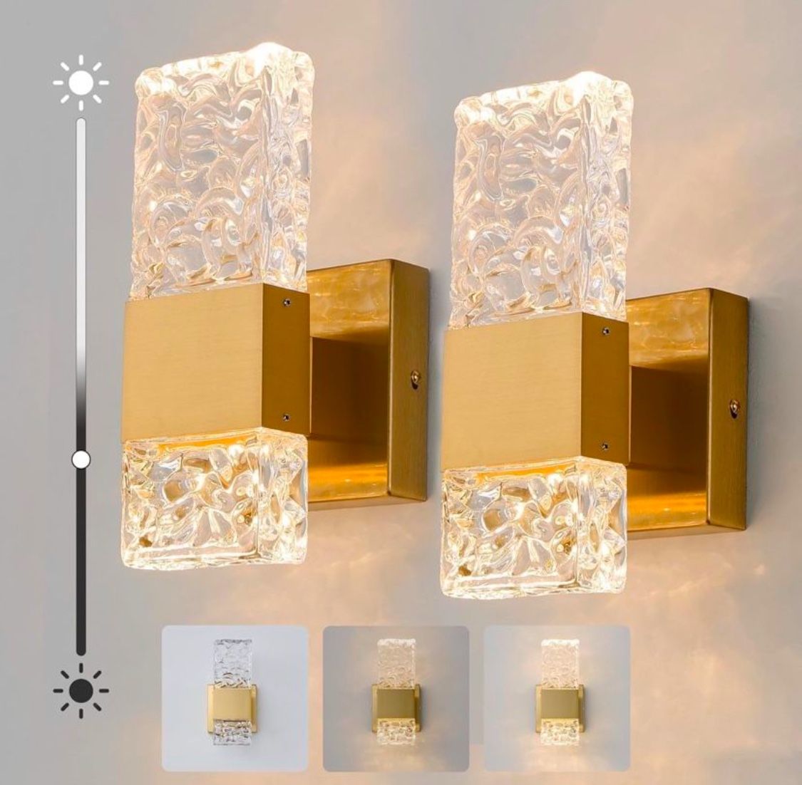 Gold Dimmable Crystal Wall Sconces Set of Two