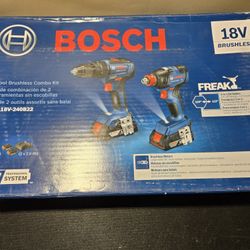 NEW Bosch 18-volt 2-Tool Brushless Power Tool Combo Kit, Soft Case (2-Batteries & Charger Included)