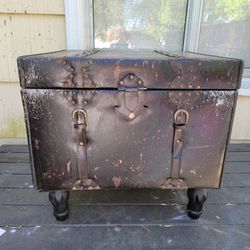 Antique leather trunk chest