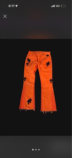 Chrome Hearts Orange Flare Jeans with Cross Patches