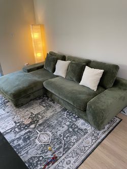 98.4” Corduroy L-Shaped Sectional Couch in Green