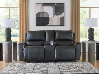 Danemere Black Reclining Loveseat with Console (Online Special Price)