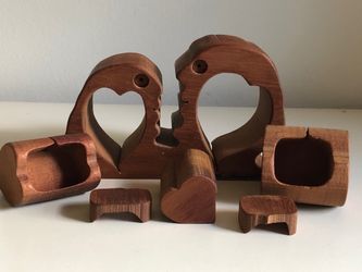 Vintage MCM Bob Ameri Signed Wood Family Puzzle Sculpture - Incomplete/Parts