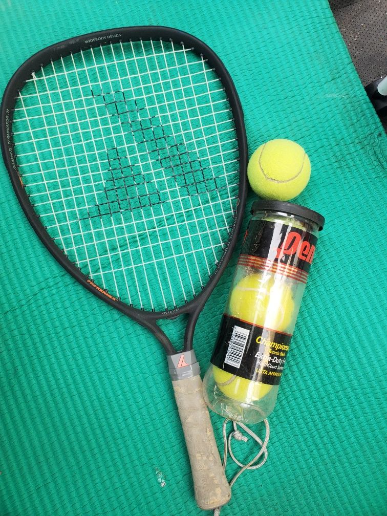 tennis racket and balls $7