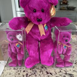 Ty “RETIRED RARE” “MILLENNIUM BEAR” 1st EDITION Beanie/Buddie/1-Teanie Lot: 2-Beanies, 1-Buddie, 1-Teanie -PURPLE-MINT!!!😎 OFFERS?