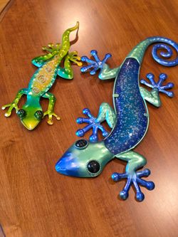 Colorful Metal Lizard Gecko Wall Art Decor - Set of 2