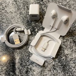Apple Charger , Wall Piece, And Earphones (Whole Set)