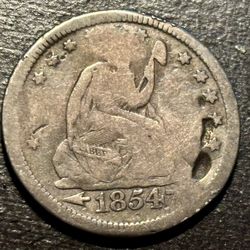 25 cents 1854  Antique Coin USA. 