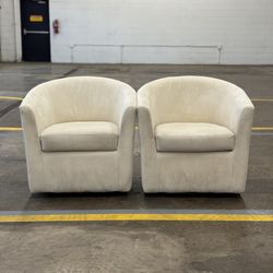 Pair of White Barrel Accent Chairs
