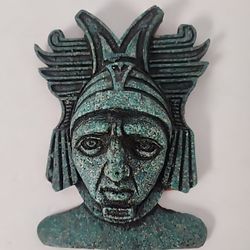 Vintage Aztec Mayan Green Crushed Malachite Head Mask Face Heavy Stone 6"x5"