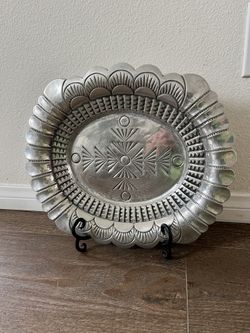 Handcrafted Decorative Silver color Metal Tray 13/15 inch 
