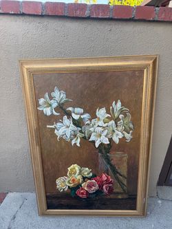 Framed Floral Still Life Oil Painting