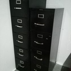 Tall to Medium Multi-compartment Filing Cabinets Deep Extending Drawers Color Black and Silver