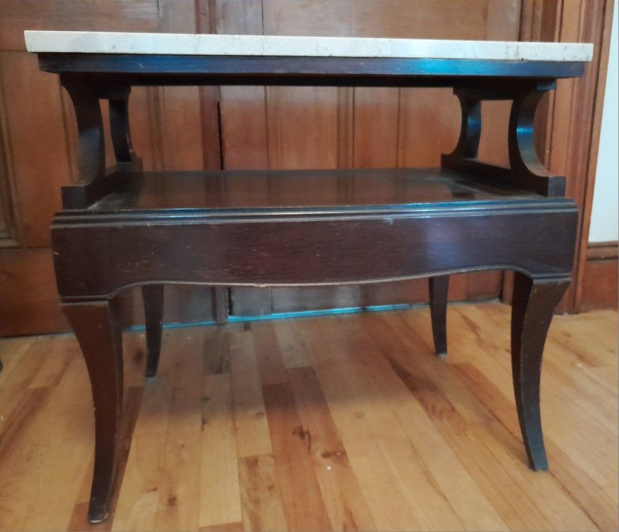 Antique Marble and Solid Wood Table