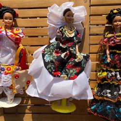 Mexican Folklorico Dolls Floral Dress Dancer