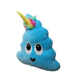 Fun 2 play Toys POO-NICORNS 14" PLUSH EMOJI POO UNICORN HORN WITH RAINBOW HAIR NEON BLUE, Cute!