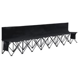 8-Seat Portable Folding Camping Bench with High Backrest, Black