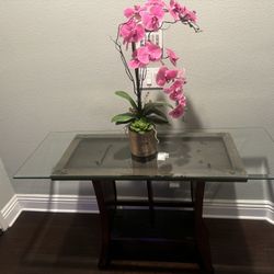Modern Flared Glass Top Sofa Table Dark Cherry