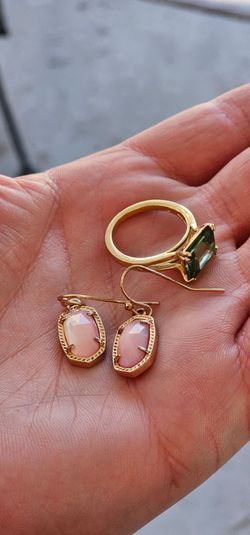 Kendra Scott Earrings and Swarovski Ring with gorgeous green crystal