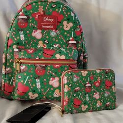 Loungefly Disney Mickey Christmas backpack and wallet 