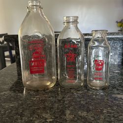 Vintage Glass Milk Bottles 