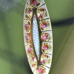 Vtg Royal Vienna Porcelain Fragonard Courting Couple Oval Dish Blue Gold Gilded