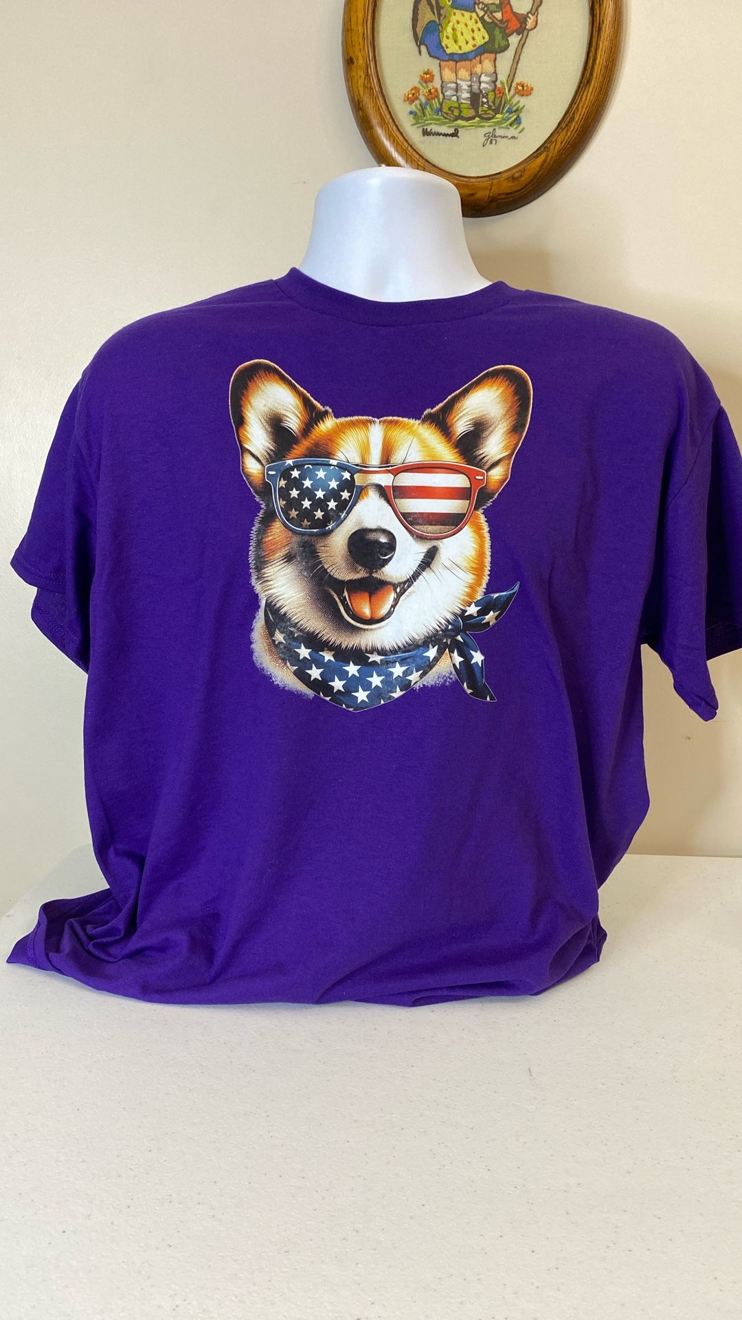 Corgy American Flag Design T-Shirt, New, Gilden, 50-50, Size, Large,(item 363)