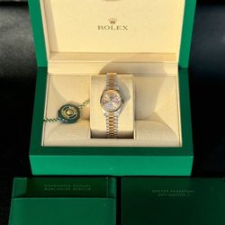 1995 Rolex Lady-Datejust 26mm 69179 Presidential Tridor 18k solid yellow & white & rose gold Factory Champagne Diamond Dial Box & Appraisal Papers