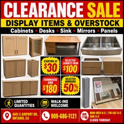 Clearance Sale – Cabinets, Desks, Sinks, Mirrors & More