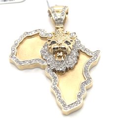 10kt Gold Diamond Pendant Africa With Lion And Diamonds 11.30grams 142175 1
