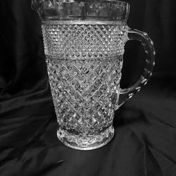 Anchor Hocking Diamond Pattern Glass Pitcher PLUS Anchor Hocking Diamond Pattern Butter Dish 