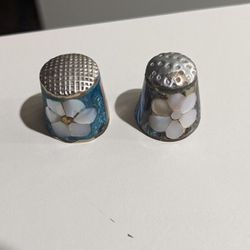 Beautiful Mother Of Pearl, Abalone Shell,And Turquoise Fragments Vintage Thimbles