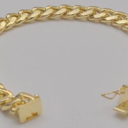 10K Yellow Gold Hollow Cuban Link Bracelet 8.25" Men's Box Clasp
