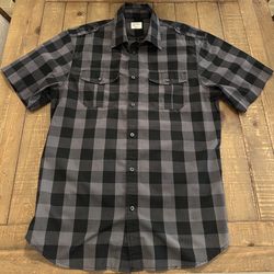 Old Navy Mens Large Black And Grey Checkered Short Sleeve Shirt