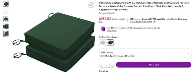 EAIMI Patio Chair Cushions 18.5 X 16 X 3 Inch Waterproof Outdoor Seat Cushions For Patio Furniture 3-Year Color Fastness Garden Sofa Couch Chair Pads 