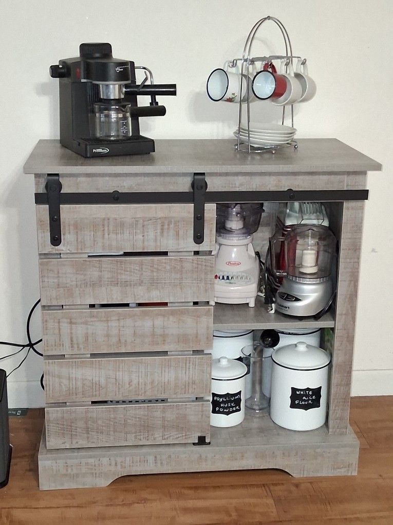 SESSLIFE GRAY Storage Cabinet, Farmhouse Accent Cabinet with one Sliding Barn Door and Adjustable Shelves, Wooden Buffet Cabinet