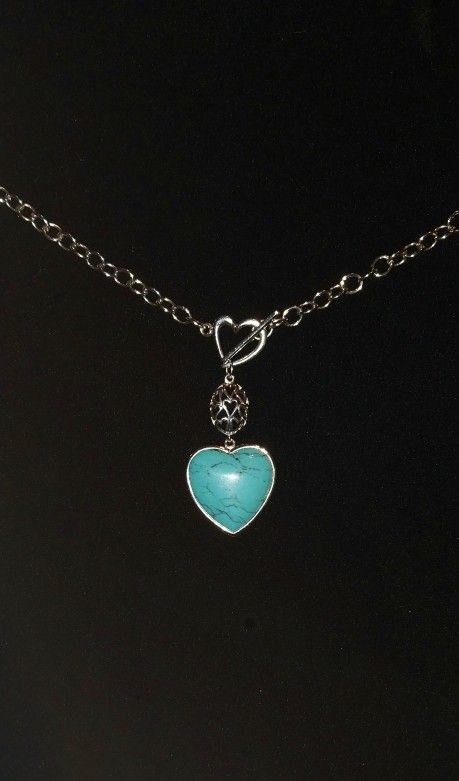 Sterling 925 Turquoise Heart Shaped Dangle Necklace