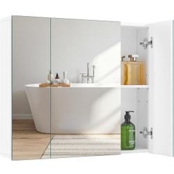 Bathroom Mirror Cabinet with 3 Doors, Wall Mounted Medicine Cabinet with Adjustable Shelf