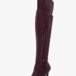 Thalia Sodi 1" Platform Stiletto Zip-Up Boots - Burgundy Animal Print - Size 7