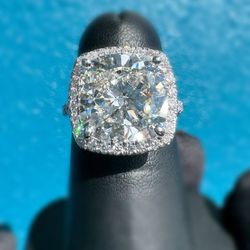 IGI report 14K White Gold 5.53CT VS1 Lab Cushion & 1.2CTW Natural Diamond Engagement Ring sz 5