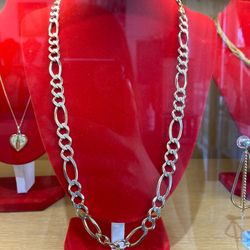 Cadena Fígaro De 14 Kt Sólida 24 “ Corte Adiamantado 