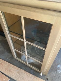 Wood kitchen Cabinet with Glass Shelves
