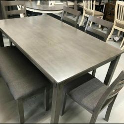Bridson Gray Dining Table and Chairs with Bench (Set of 6)  519