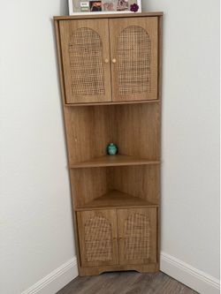Tall Corner Cabinet With Handmade Rattan Door